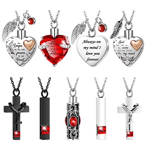 Henoyso 9 Pcs Cremation Urn Necklace for Ashes Heart Cross - color: Red