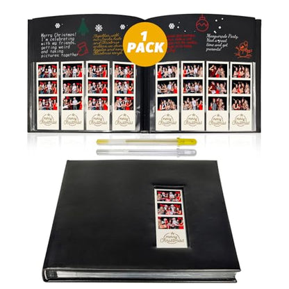 Wedding Guest Book with Photo Booth Insert - 160 2x6 Photo Sleeves & Guest Signing Space, PU Leather Memory Album for Weddings, Parties, Family Memories (Black) - color: Black