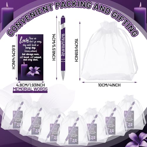 Yeaqee 150pcs/50set Funeral Favor Pen Poem Card for Guests, Purple, Candle - color: Purple, style: Candle