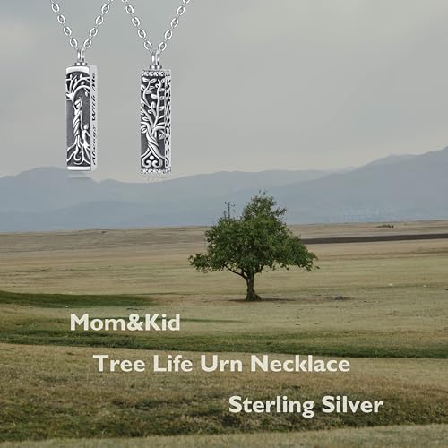 Sterling Silver Tree of Life Flower Celtic Cremation Ashes Urn Pendant Necklace for Women - color: Bar *Treelife Sty1(Zircon)