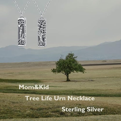 Sterling Silver Tree of Life Flower Celtic Cremation Ashes Urn Pendant Necklace for Women - color: Bar *Treelife Sty1(Zircon)