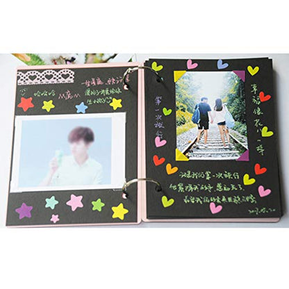 Scrapbook Album, Scrapbook Wooden Photo Album Guest Book DIY Memories Book with 30 Black Pages Present for Christmas Valentines Anniversary Mother's Day Birthday Gift