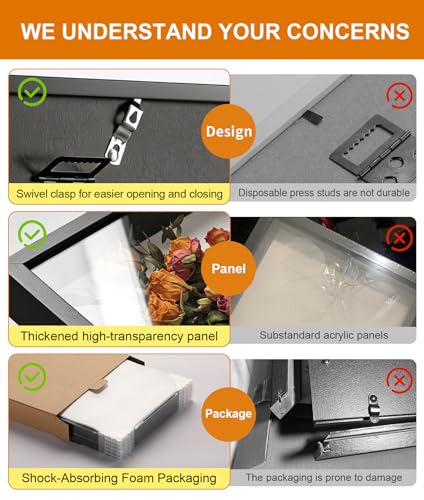 12x16 Large Shadow Box Frame with Thickened Acrylic Panel & Pins - color: Black+high Definition Panel + Shatter-proof Packaging, size: 12x16