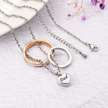 XIUDA Cremation Urn Necklace for Ashes Eternal Memory Carved Keepsake Stainless Steel Urn Jewelry Memorial Ash Holder - color: Silver&Rose Gold-DAD