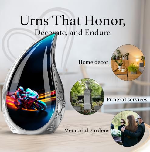 Racer Bike Urns for Ashes, Teardrop Urn for Ashes Adult Male, Funeral Cremation Urns for Ashes, Unique Urn for Ashes for Women, Urns for Human Ashes Adult Man, Large Cremation Urns 10 Inches - size: Large