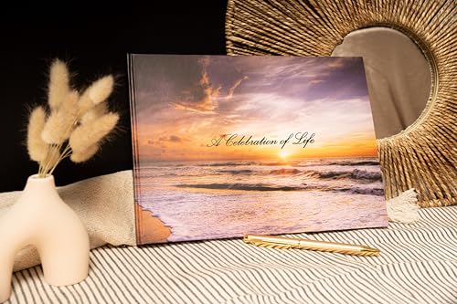 LIFETOO Ocean Funeral Guest Book w/Pen (12" x 8", 400+ Guests), Celebration of Life Guest Books, Memorial Service Guest Book Sign for Funerals | Guest Book for Funeral, Memory Book for Funeral Guest