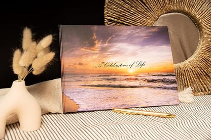 LIFETOO Ocean Funeral Guest Book w/Pen (12" x 8", 400+ Guests), Celebration of Life Guest Books, Memorial Service Guest Book Sign for Funerals | Guest Book for Funeral, Memory Book for Funeral Guest