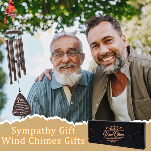 Memorial Gifts for Loss of Son - 32'' Cardinal Memorial Wind Chimes for Outside, Sympathy Bereavement Condolence Grief Remembrance Funeral Gifts for Loss of Son, with S Hook Greeting Card