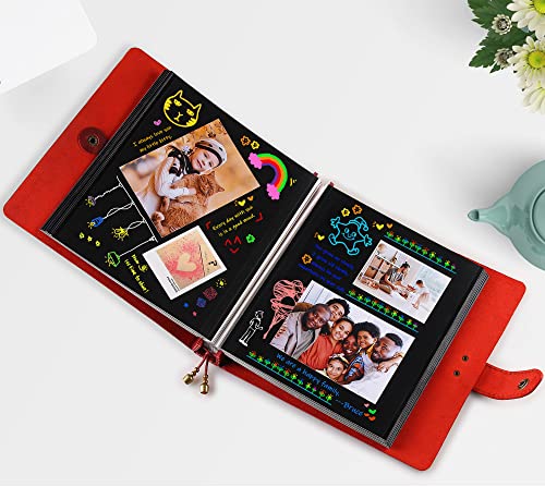 Leather photo Album Self Adhesive Pages, Handamde Leather Scrapbook Photo Album, Wedding Family Album, Holds 3x5, 4x6, 5x7, 6x8 Photos - Wine - color: Wine, size: 9.6x9.6x1.3