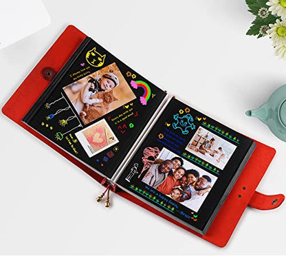 Leather photo Album Self Adhesive Pages, Handamde Leather Scrapbook Photo Album, Wedding Family Album, Holds 3x5, 4x6, 5x7, 6x8 Photos - Wine - color: Wine, size: 9.6x9.6x1.3