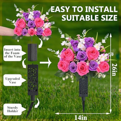 MARTINE MALL 2 Sets Artificial Cemetery Flowers for Grave, (Colorful)