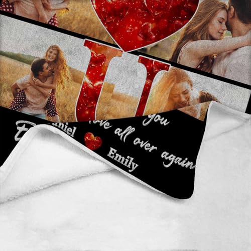 D-Story Custom Photo Blankets with Names Personalized Valentine's Day Gifts for Her Him Customized Picture Blanket Flannel Throw Blanket I Love You Couple Gifts for Wife Husband Anniversary Wedding - color: Vd02