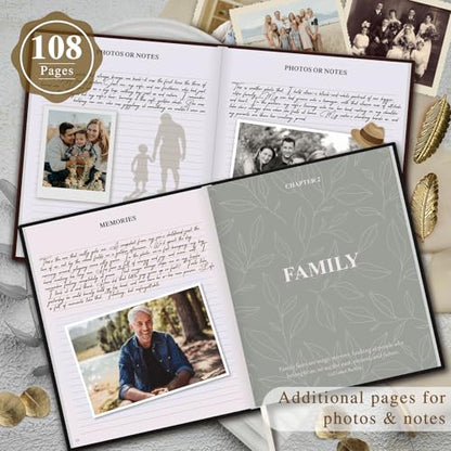 Lanpn Grandpa Life Story Book Journal with 270+ Prompts, Leather Hardcover Grandfather Guided Journal to Fill Out Memory Keepsake Book, Father's Day Birthday Christmas Gift for Grandpas, Black - color: Black