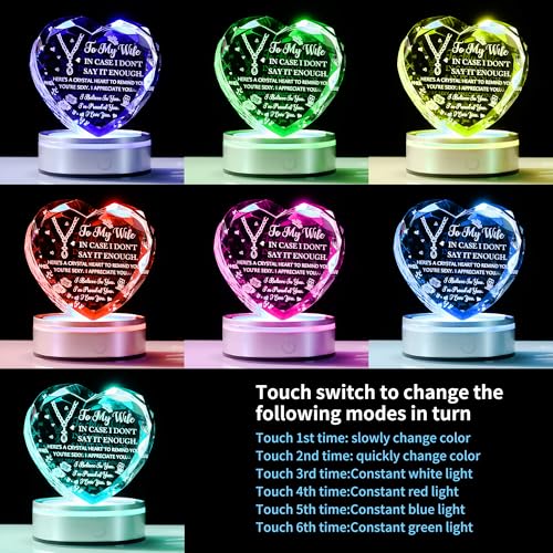 Crystal Heart Wife Gift Laser Engraved Love Message - color: Wife Gift-2