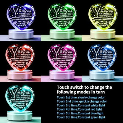 Crystal Heart Wife Gift Laser Engraved Love Message - color: Wife Gift-2