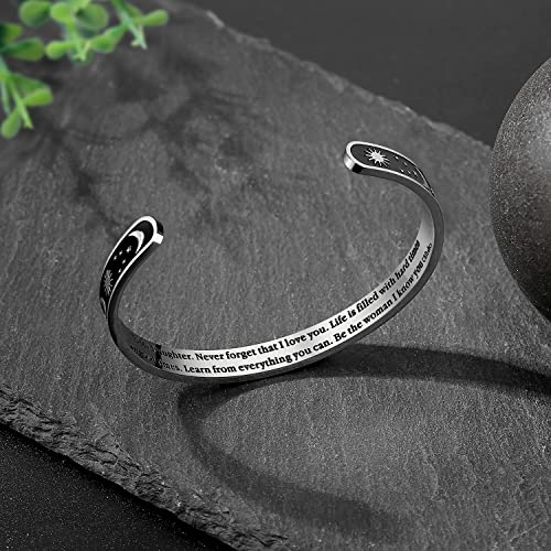 TONY & SANDY Inspirational Bracelets for Women Teen Girls Personalized Gifts for Daughter Granddaughter Mom Sister Friends Stainless Steel Engraved Cuff Birthday Easter Christmas - style: A - Daughter Gifts - Sun & Moon - Never forget that I love you...