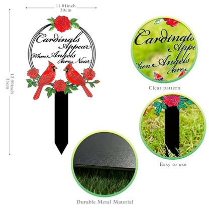 Cardinals Memorial Grave Stake with Cardinals Appear When Angels are Near - Metal Sympathy Grave Marker, Rust-Resistant Outdoor Cemetery Decoration(Cardinal) - style: Red Cardinal