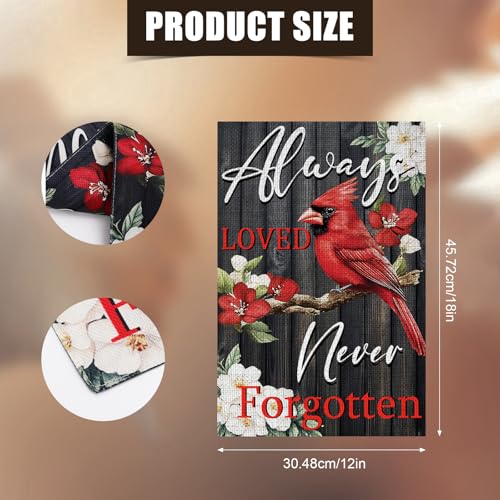 Cardinal Always Loved Never Forgotten 12x18inch Double Sided Garden Flag for Yard Decoration