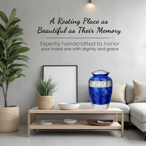 AmericUrn Set of 2 Eternal Blue Cremation Urn for Human Ashes – Adult Male & Female 1 Large Urn with 1 Memorial Necklace - color: Eternal Blue Single Urn Set