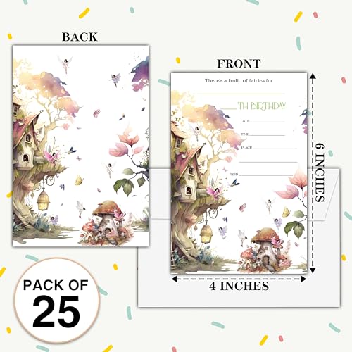 Birthday Invitations - Butterfly Fairy Birthday Invites with Envelopes(25-Count) - Woodland Fill-in Party Invite Cards for Girls Kids Party Supplies Favors Decorations - A07 - style: Tree House 2