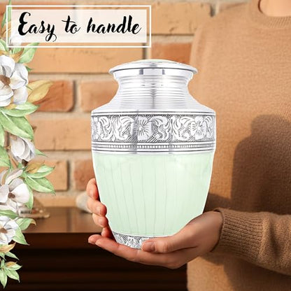 Alpha Living Home Cremation Urn for Human Ashes, Green & Silver - color: Green Silver, size: Hand Engraved