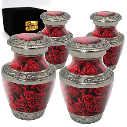Crimson Rose Keepsake Urns for Human Ashes with Velvet Gift Box for Cremation Keepsakes for Ashes - Small Cremation Urn and Small Keepsake Urn Set of 4 - color: Crimson Rose