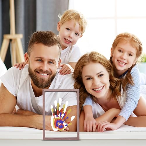 CHERRY CHEERS Family Handprint Kit, DIY Craft Keepsake Wooden Frame, Endless Gift Set, Non-Toxic Paints, Transparent Sheets (Brown) - color: Brown