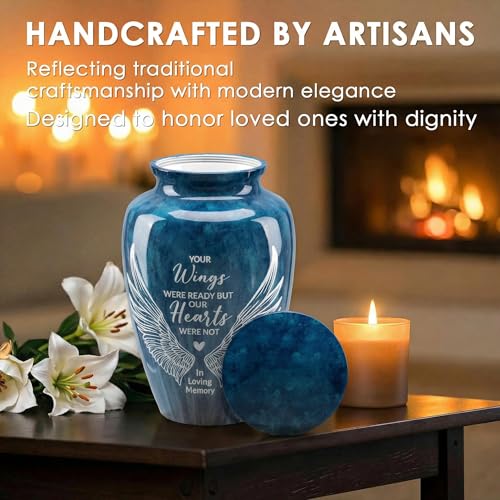 Emvency Urn for Ashes, Metal Alloy, 10" H x 6" W, Angel Wings - color: Wings