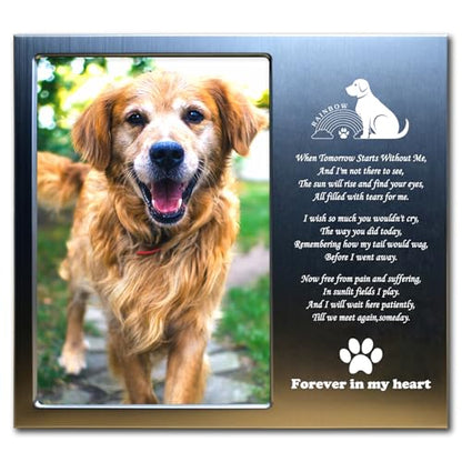 Dog Memorial Picture Frame 4x6, Dog Memorial Gift for loss of Dog (7S) | Angel Rainbow Bridge Prayer Card Included, Premium Aluminum Alloy Material, Packaged in an Elegant Plastic Gift Box - color: Silver - Rainbow Bridge