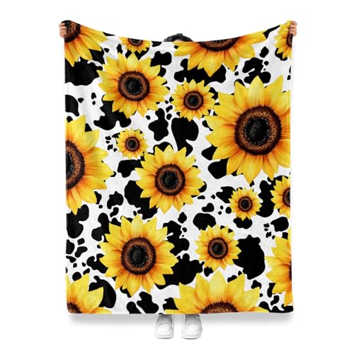 Jekeno Sunflower Gifts for Women Girls, Cow Sun Flowers Blanket 80"x60" - color: Yellow Sunflower Gifts, size: 60x80 Inch