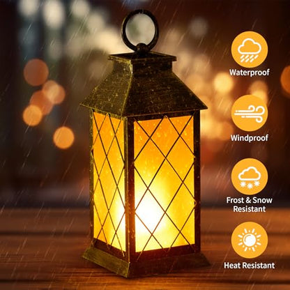 18" Solar Lanterns Outdoor Waterproof Flickering Flame Patina - color: Antique Patina