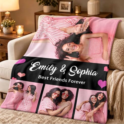 Custom Blanket with Photos Personalized Throw Blanket with Text Soft Fleece Blanket for Adult Family Friends Birthday Anniversary 4 Photos 50" x 60" - color: Multi16