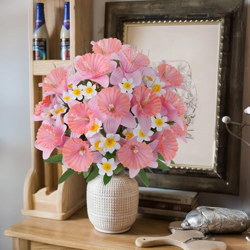 Artificial Flowers for Cemetery, Daffodils Flowers, Pink, 4PCS - color: Pink-4pcs