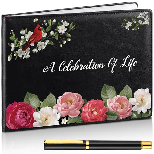 Yingzhao Memorial Funeral Guest Book with Pen 144 Pages Cardinal Funeral Guest Sign in Book for Memorial Service Celebration of Life Party Supplies in Loving Memory(Flower) - style: Flower