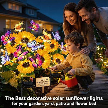 Solar Sunflower Lights with Butterflies, Bright Garden Light Outdoor Decor | Waterproof Lifelike Sunflower Blooms, Auto On/Off, Solar Flower Lights for Yards, Patios, Paths, Gifts for Women Mom Grandma - size: Butterfly Sunflower - 3PC