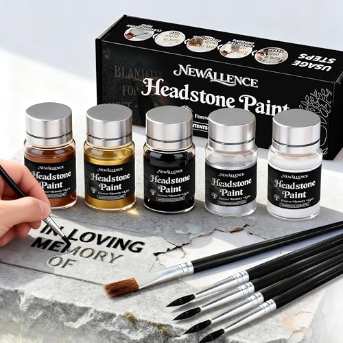 Professional Headstone Paint Kit - Monument Letter Inscription Restoration Paint Gravestone Lettering/Tombstone Inscriptions on Granite & Marble with Mutiple Colors (White&Black&Gold&Brown&Silver) - color: Black-White-Gold-Silver-Bronze
