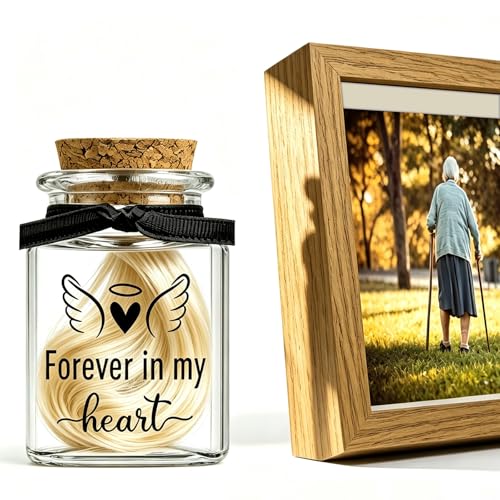 Personalization Memorial Photo Frame with Glass Keepsake Jar，Perfect for Preserving Loved One’s Hair & Memories，Sympathy Bereavement Gift - Holds 4x6 inch pictures (wood 3) - color: wood 3