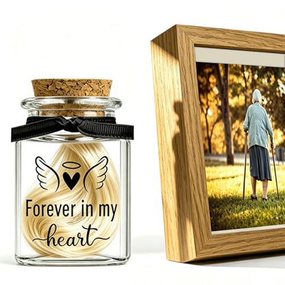 Personalization Memorial Photo Frame with Glass Keepsake Jar，Perfect for Preserving Loved One’s Hair & Memories，Sympathy Bereavement Gift - Holds 4x6 inch pictures (wood 3) - color: wood 3