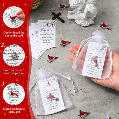 Jexine 240 Pcs Cardinal Pins Bulk Gift Funeral Favor Memorial Cards,Classic | Include 80 Cardinal Pins, 80 Cards, 80 Gift Bags, Celebration of Life Favors Memorial Keepsakes for Funeral Service Guests - style: Classic