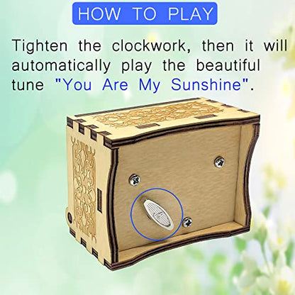 Sooharic You are My Sunshine Music Box for Daughter Son Dad Mom, Unique for Kids Vintage Engraving Wooden Music Box - style: You Are My Sunshine 1