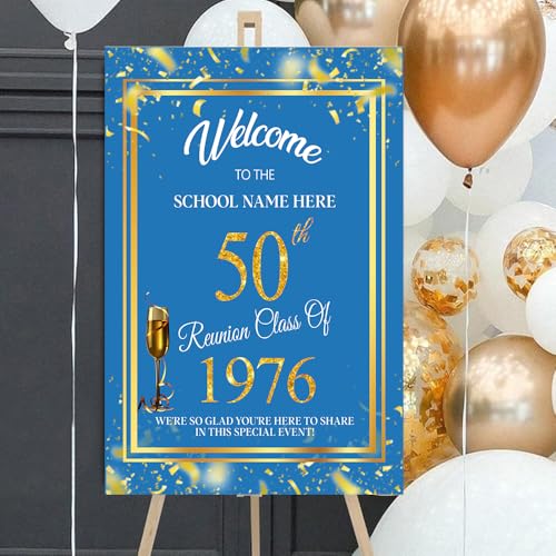Personalized 50th Class Reunion Welcome Sign, 50th Class Reunion Decorations Party, High School Reunion Sign, Gold Confetti on Columbia Blue Sign, 50 Year Reunion Class of, College Reunion Sign#10 - color: Version 10