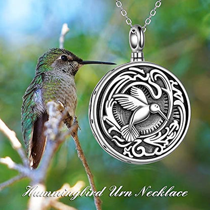 YAFEINI Urn Necklaces Sterling Silver Cremation Jewelry for Ashes of Loved Ones Memorial Keepsake Bereavement Gifts for Women Men - style: Coin-Hummingbird
