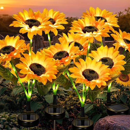 GIGALUMI Solar Garden Lights Artificial Sunflowers, LED Garden Decor Carefree Sunflower Solar Lights Outdoor Yard Decorations Outdoor, Everlasting Sunflower Decor Gift for Yard Patio (Set of 4) - size: Set of 4