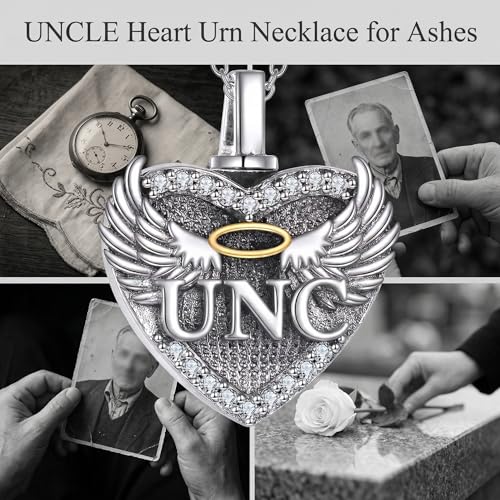 Family Members Urn Necklace for Ashes 925 Sterling Silver Angel Wings Heart Cremation Memorial Keepsake Pendant Jewelry for Loved One's Ashes, with 18" + 2" Stainless Steel Chain - style: Heart-Uncle