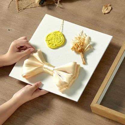 11x11 Shadow Box Frame with Shatterproof Clear Glass & Push Pins - color: Wood Color+foam Back+foam Packaging, size: 11x11