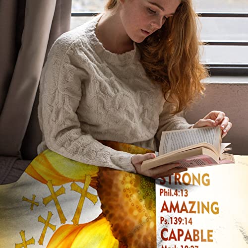 AMITAYUS Yellow Sunflower Prayer Blanket Bible Verse Healing Inspirational Sympathy Fleece Throw Religious Christian Gifts for Women Wife - Womens Gift Ideas - 60''x80'' - color: Christian Bible Verse, size: Large 80"x60