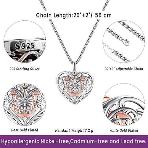 Eusense Cremation Jewelry for Ashes Urn Necklace to Put Ashes In 925 Sterling Silver Memorial Pendant Heart Urn Necklaces for Ashes Necklace for Women Men - style: A-Heart Urn Necklace-Butterfly