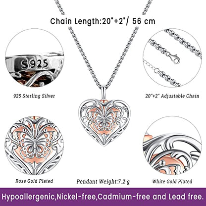 Eusense Cremation Jewelry for Ashes Urn Necklace to Put Ashes In 925 Sterling Silver Memorial Pendant Heart Urn Necklaces for Ashes Necklace for Women Men - style: A-Heart Urn Necklace-Butterfly