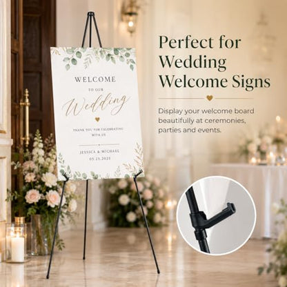 RRFTOK 63 Inch Easel Stand for Sign, Poster Stand and Wedding Sign | Instant-fold metal tripod with carry bag for welcome sign, poster display, foam board and floor use - style: 63B