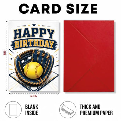 Softball Birthday Card, Blue Glove Yellow Ball Greeting Gift | Softball Birthday Card For Softball Player, Softball Fan, Sports Lover, Coach, Team Party Gift Card, Glove Ball Greeting Card - color: sport1